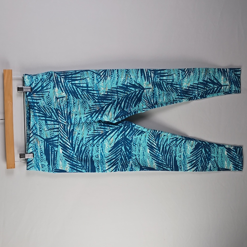 Soft Surroundings Aqua Leaf Print Leggings Sz PS